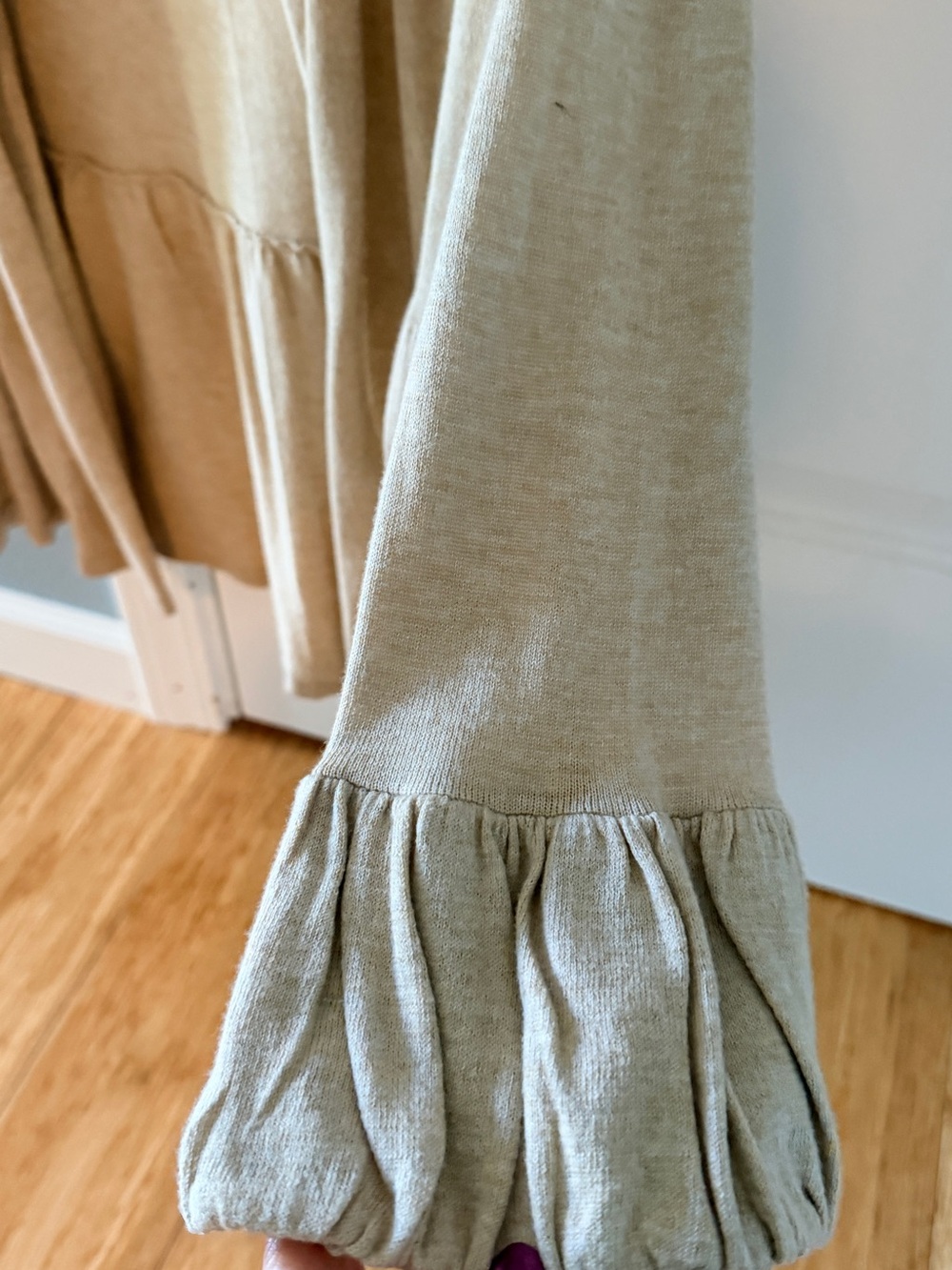 LOFT Beige Open-Front Ruffle-Hem Cardigan - Picture 3 of 4